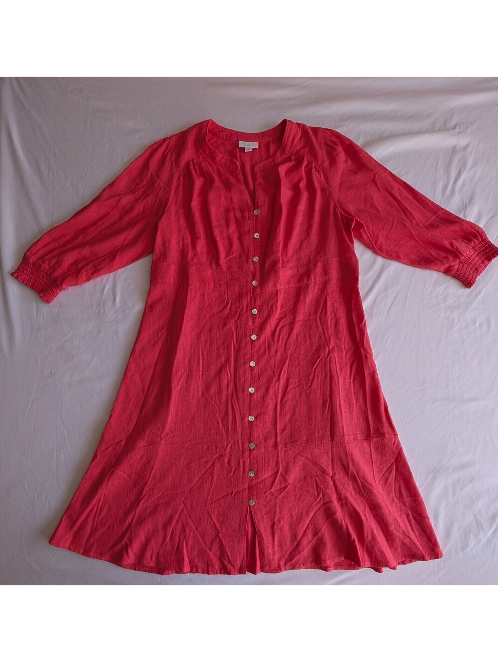 J. Jill Guava A-Line Dress S Knee Length 3/4 Sleeve V-Neck Button Linen Viscose